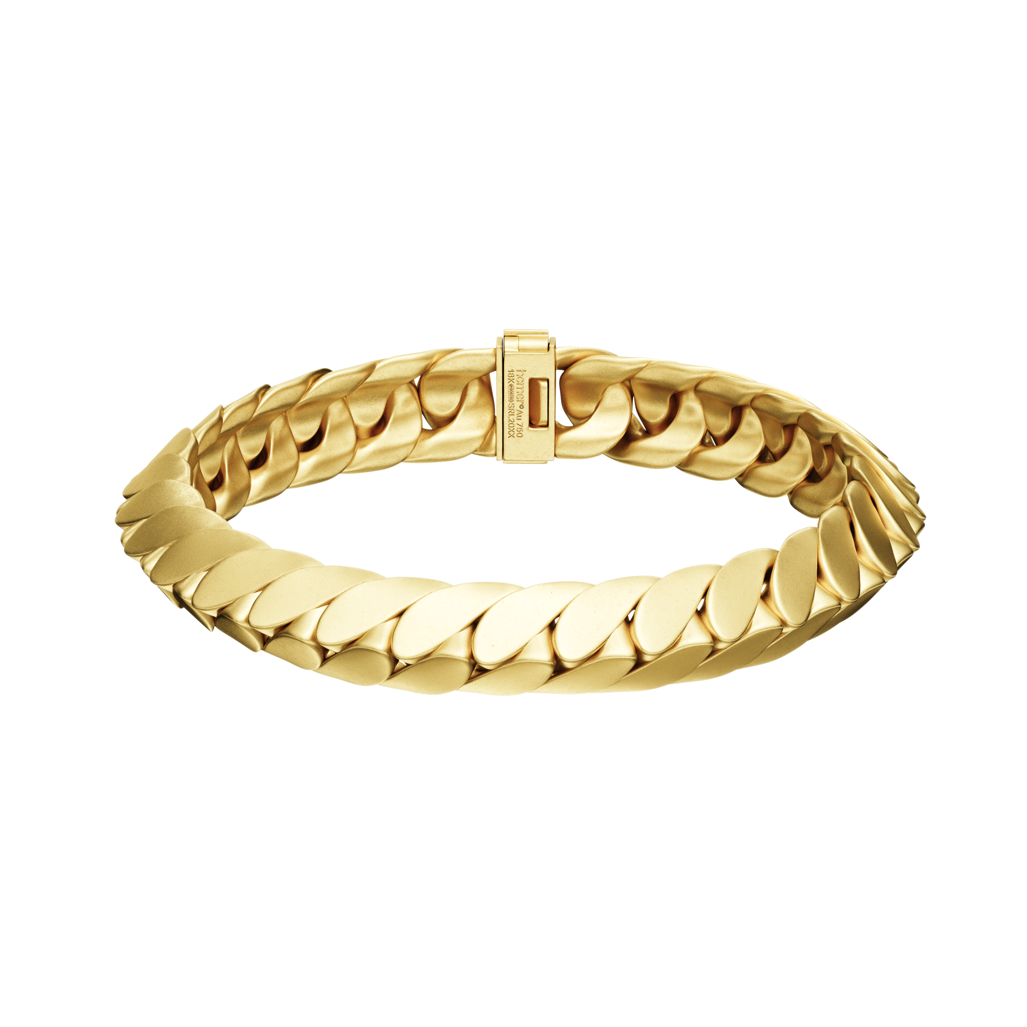 A detail of Convex Link Bracelet in Matte Yellow Gold